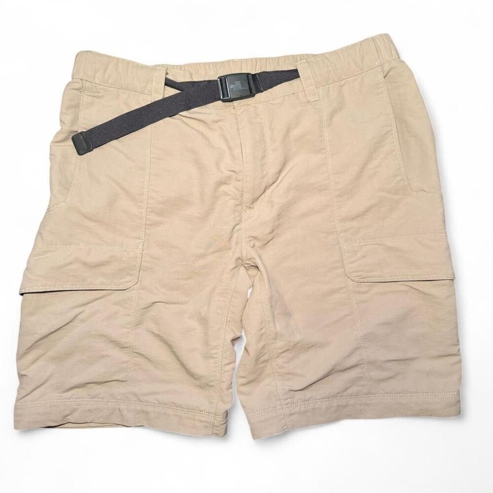 The North Face Men's Tan Nylon Cargo Hiking Shorts built-in adjustable belt Sz L